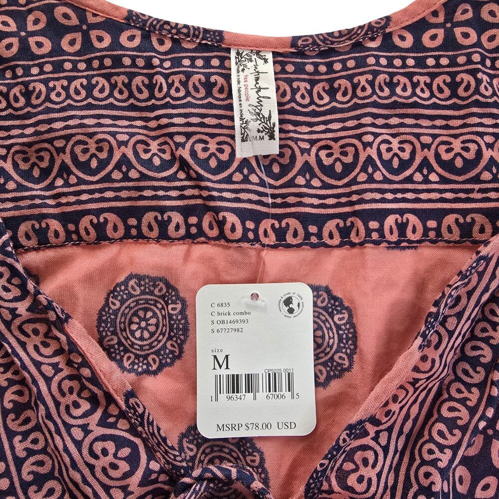 Free People Bodysuit Womens Medium Boho Tie Front Tassel Deep V Festival - Picture 5 of 14